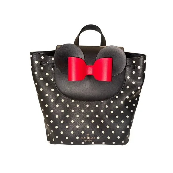 Kate Spade New York Minnie Mouse Polka Dot Backpack Black Red Bow Disney - Picture 2 of 14